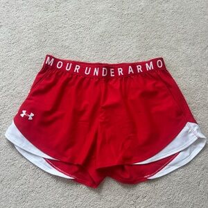 Under Armour Red and White Athletic Shorts